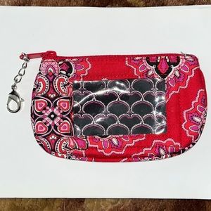 Vera Bradley coin purse keychain ID holder Red